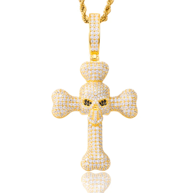 Iced Out Skull Cross Pendant Necklace for Men, image 8