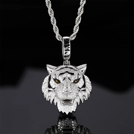 Iced Out Tiger Head Pendant Necklace for Men