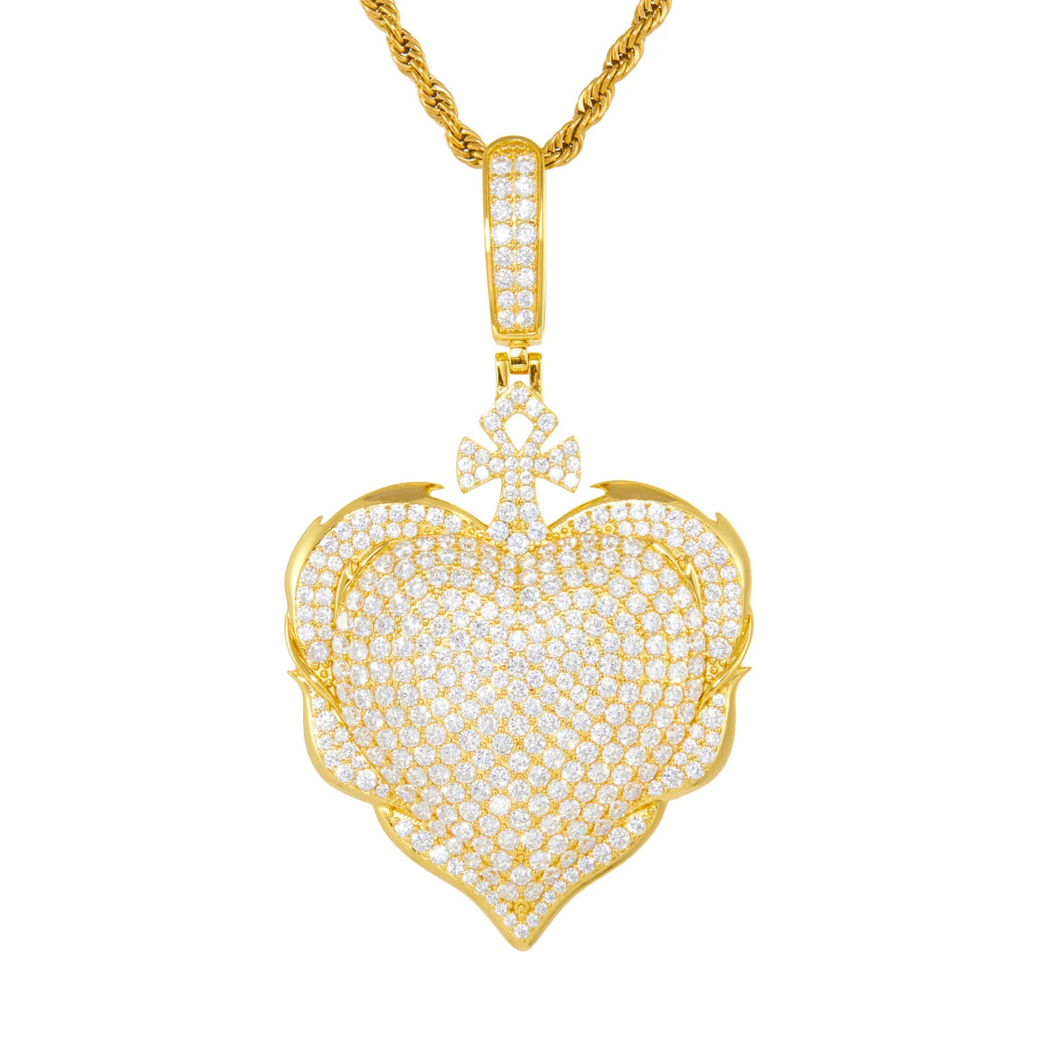 Iced Out Pave Heart Pendant Necklace for Men, image 8