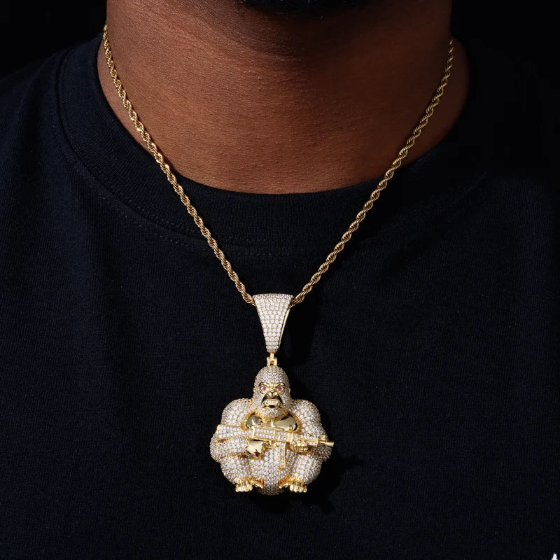 Iced Out Gorilla Head Pendant Necklace for Men, image 7