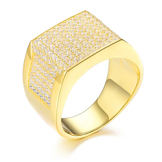 Iced Out Moissanite Square Signet Ring for Men