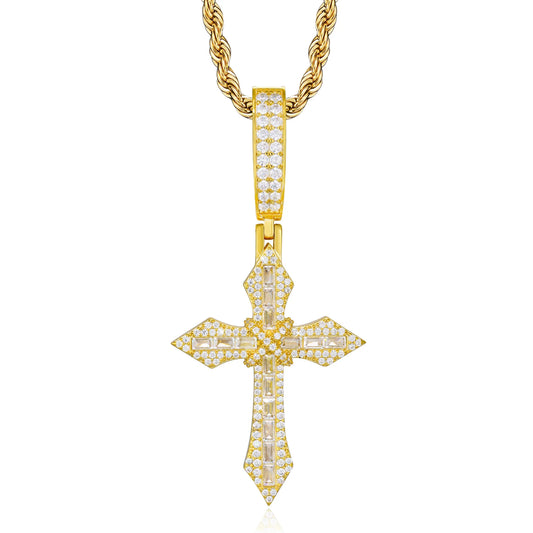 Iced Out Baguette Cross Pendant Necklace for Men