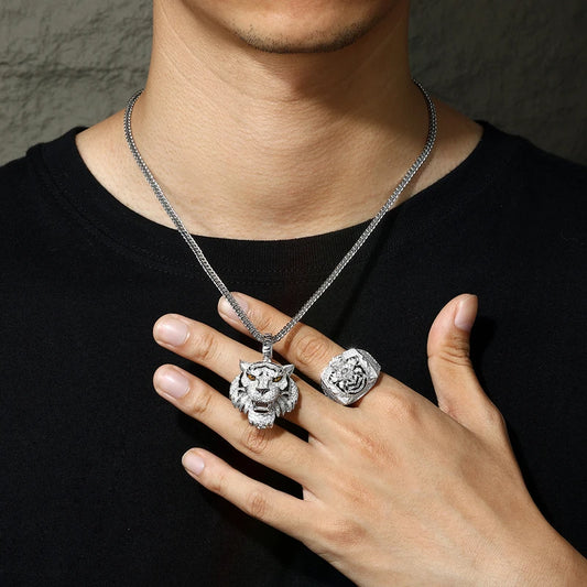 Moissanite Tiger Pendant & Ring Set for Men, image 5