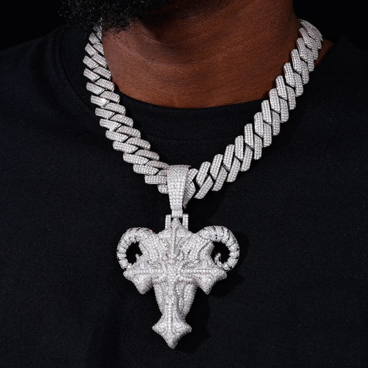 Iced Out Ram Head Cross Pendant Necklace for Men, image 6