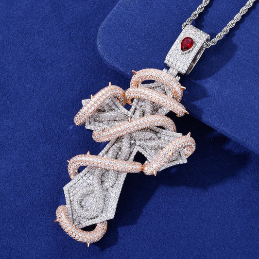 Iced Out Thorn Cross Pendant Necklace for Men, image 4