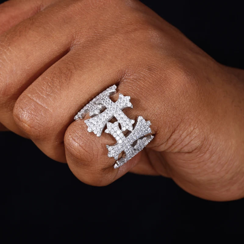 Iced Out Cross and Crown Wide Band Ring for Men, image 7