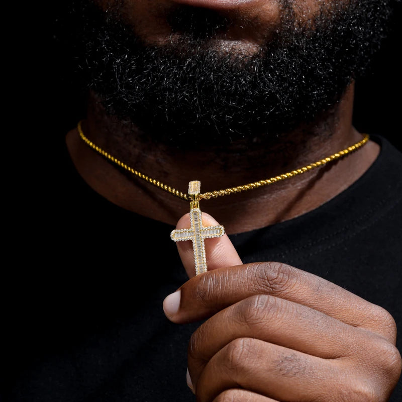 Iced Out Baguette Cross Pendant Necklace, image 5