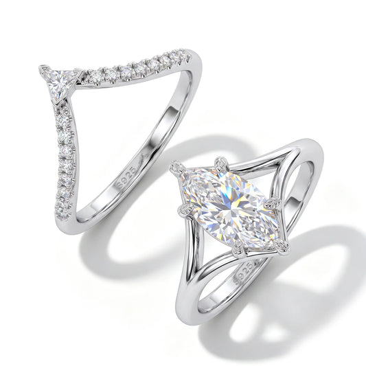 Marquise Cut Moissanite Ring Set, image 5