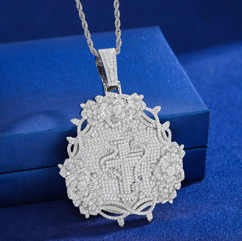 Iced Out Rose Cross Pendant Necklace for Men, image 5