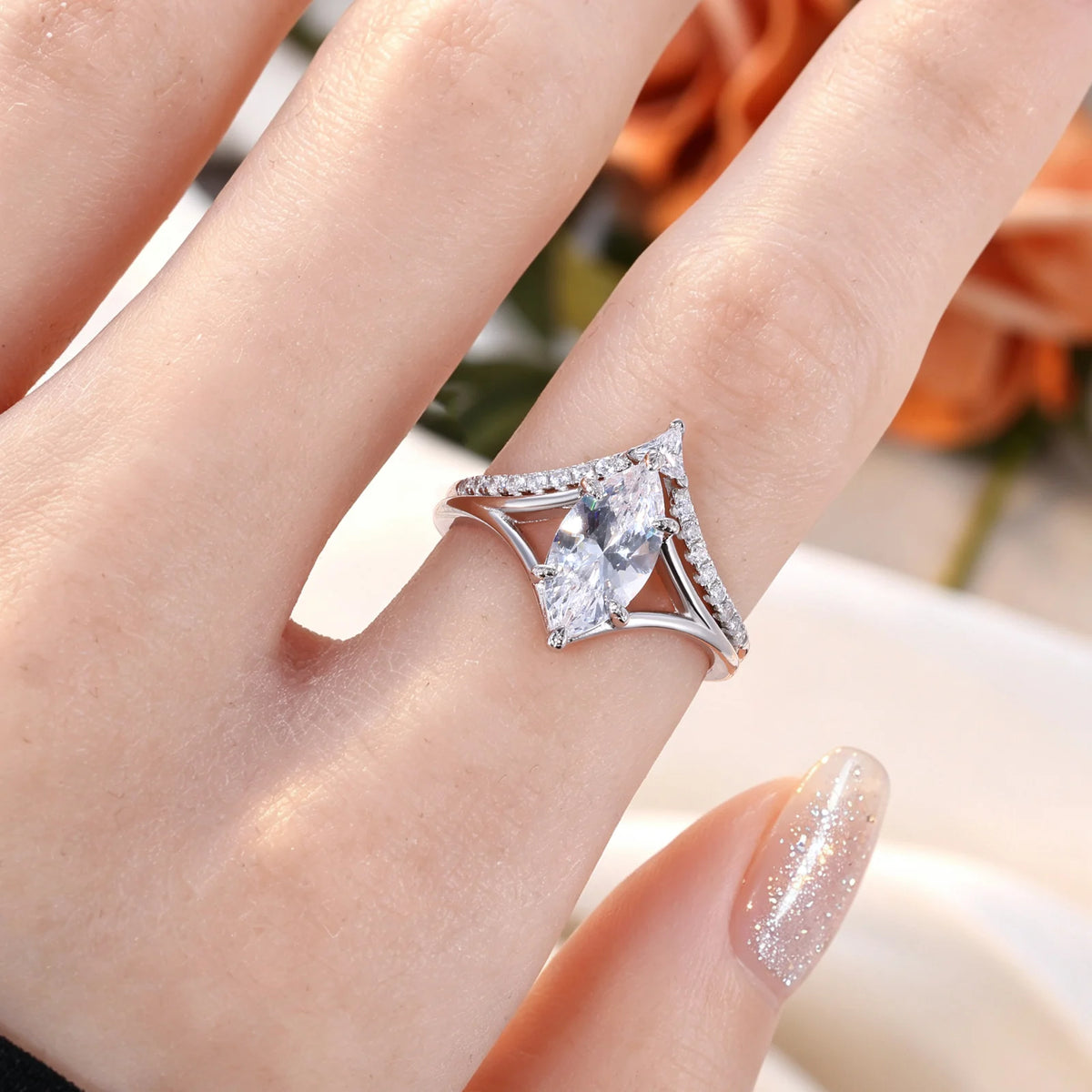 Marquise Cut Moissanite Ring Set, image 7