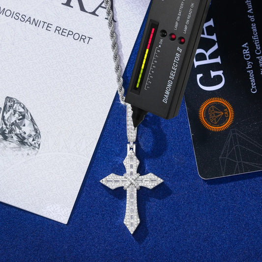 Iced Out Baguette Cross Pendant Necklace for Men, image 4