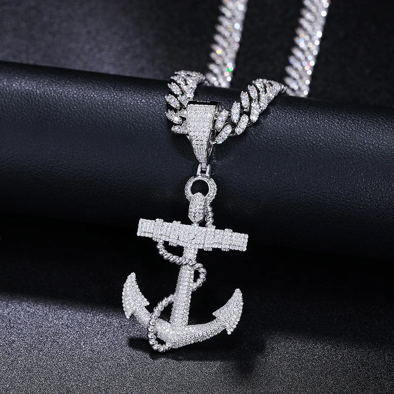 Iced Out Anchor Pendant Necklace for Men, image 5