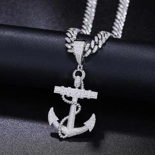 Iced Out Anchor Pendant Necklace for Men, image 5