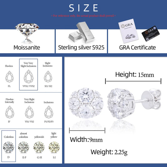 Moissanite Flower Cluster Stud Earrings, image 4