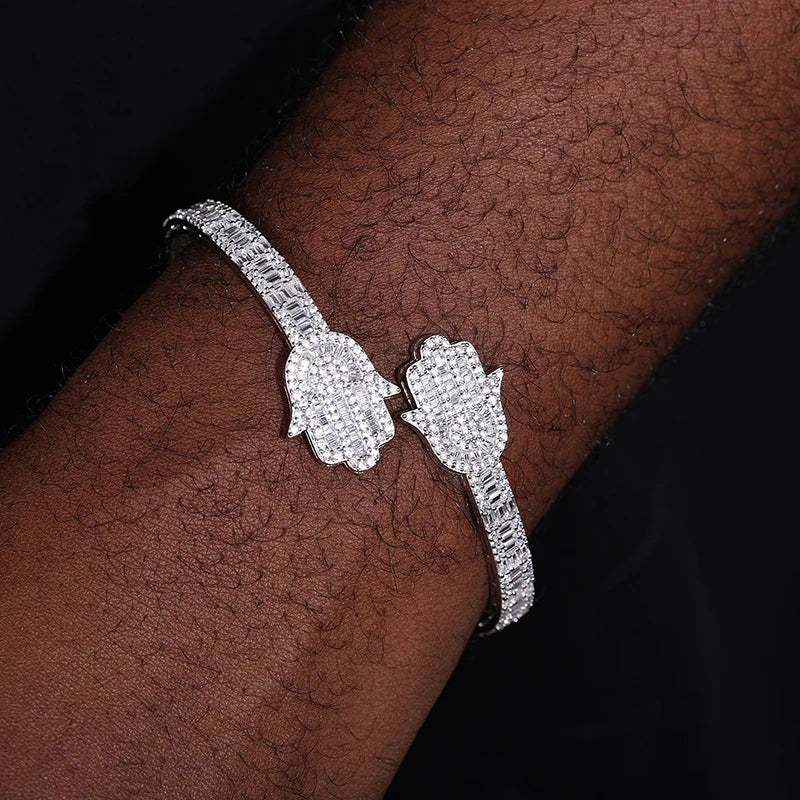Iced Out Hamsa Bangle for Men, image 6