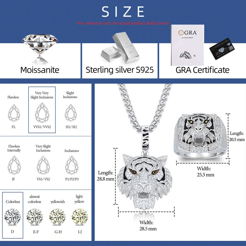 Moissanite Tiger Pendant & Ring Set for Men, image 3