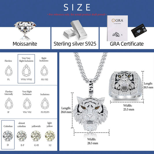 Moissanite Tiger Pendant & Ring Set for Men, image 3