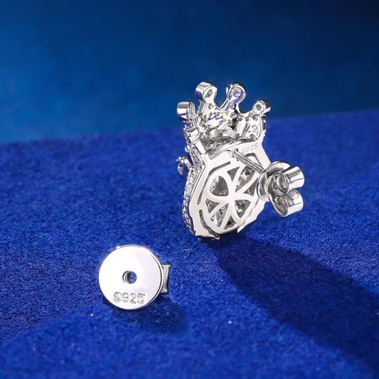 Iced Out Crown Lion Stud Earrings for Men, image 6
