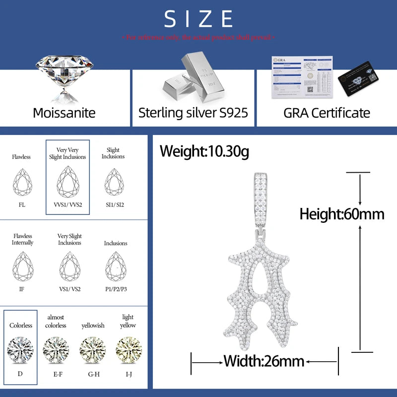 Iced Out Moissanite Initial Pendant for Men, image 3