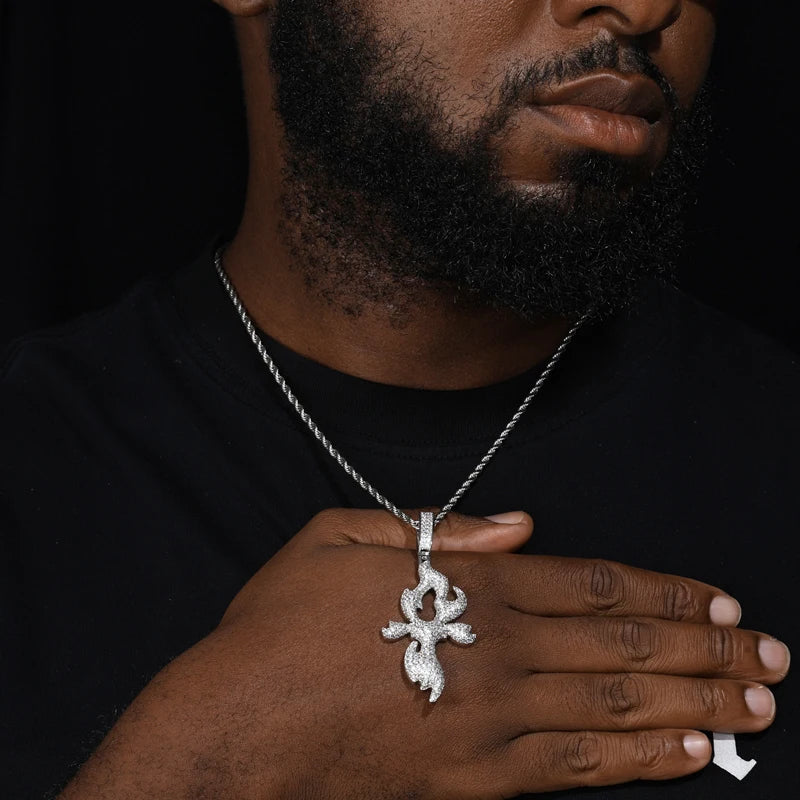 Iced Out Flame Cross Pendant Necklace for Men, image 5