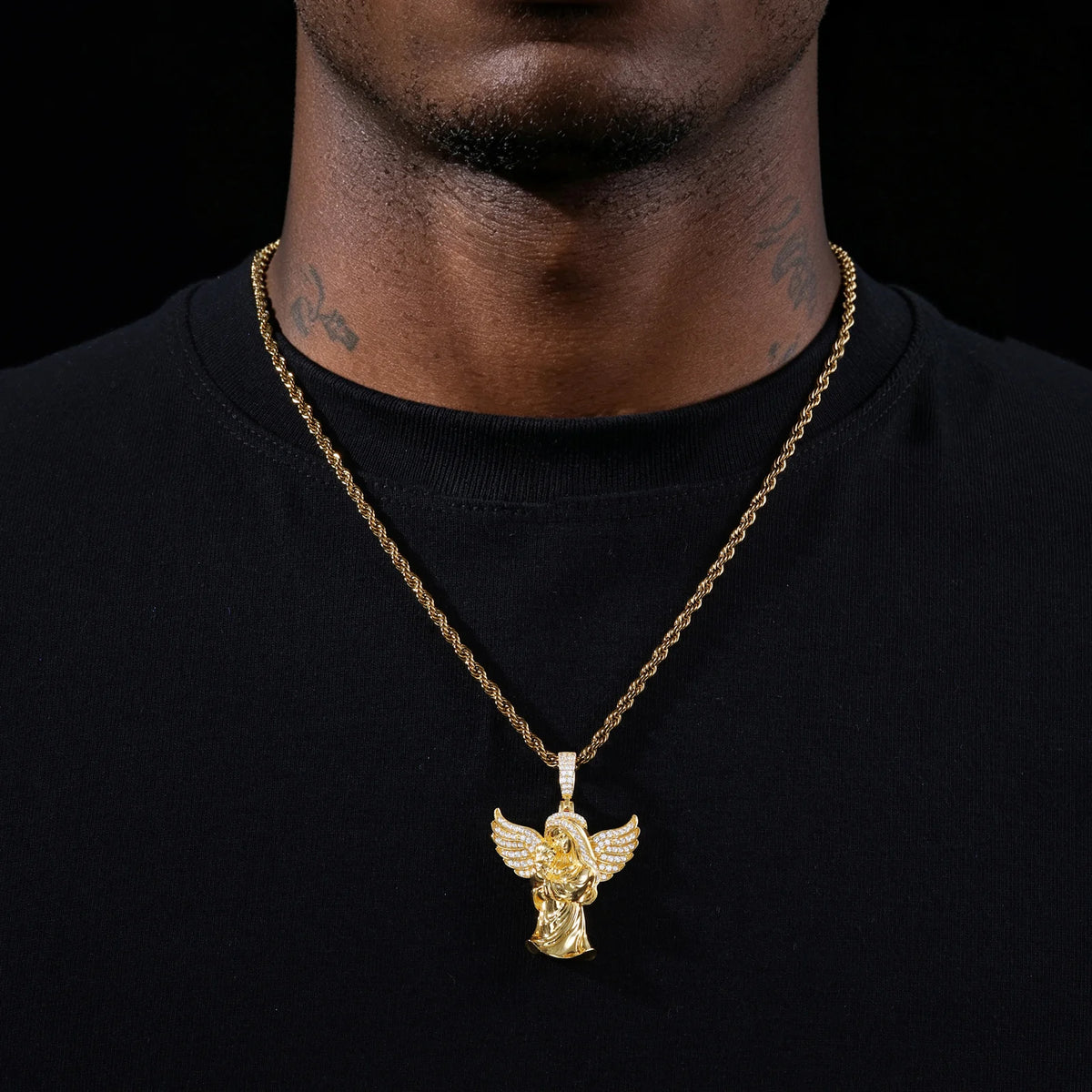 Iced Out Angel Pendant Necklace for Men, image 6