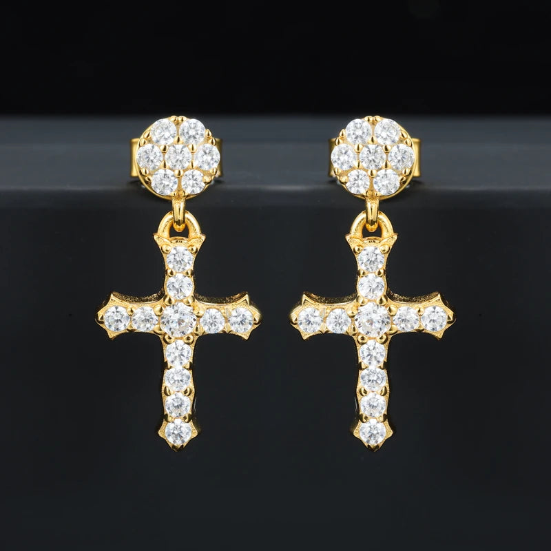 Moissanite Cross or Square Cluster Stud Earrings, image 3