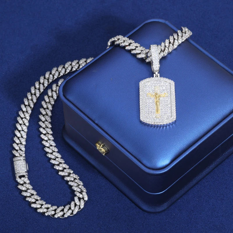 Iced Out Moissanite Jesus Dog Tag Pendant Necklace for Men, image 5
