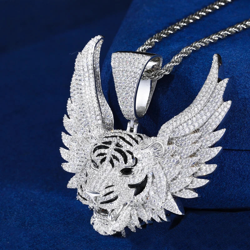 Iced Out Winged Tiger Head Pendant Necklace for Men, image 5
