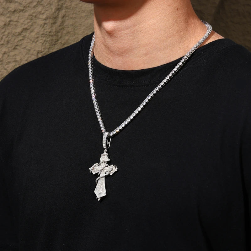 Iced Out Thorn Cross Pendant Necklace, image 5