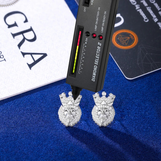 Iced Out Crown Lion Stud Earrings for Men, image 5