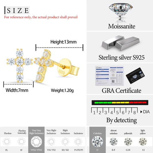Moissanite Cross Stud Earrings for Men, image 6