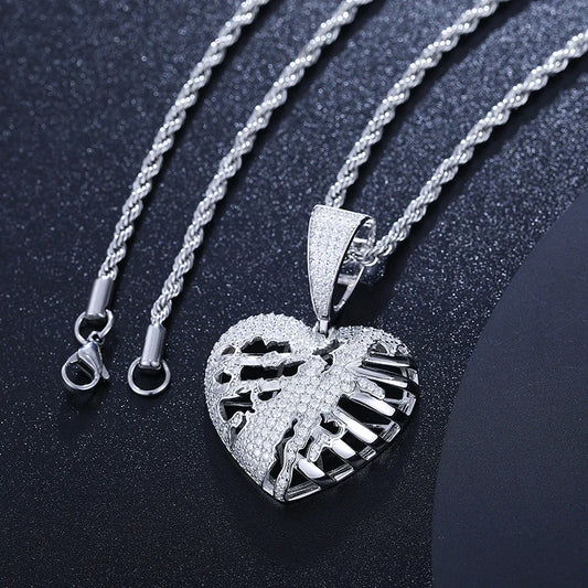 Iced Out Moissanite Hollow Heart Pendant Necklace for Men, image 2