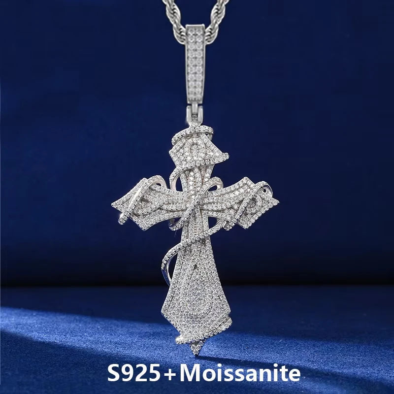 Iced Out Thorn Cross Pendant Necklace, image 7