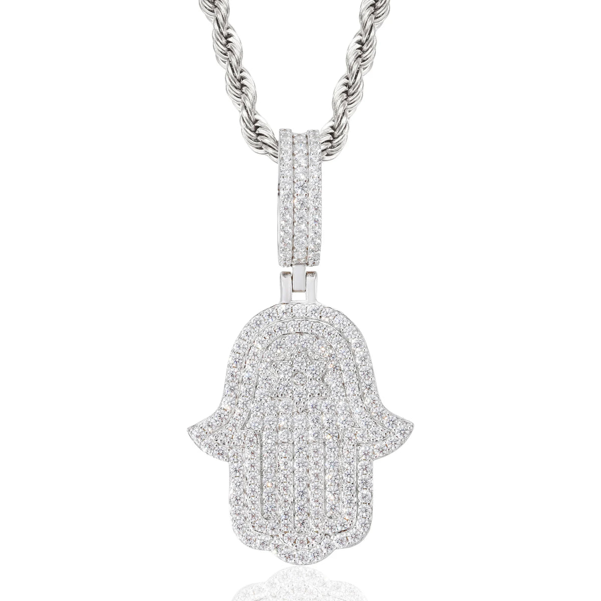 Iced Out Moissanite Hamsa Hand Pendant Necklace