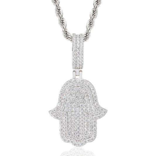 Iced Out Moissanite Hamsa Hand Pendant Necklace