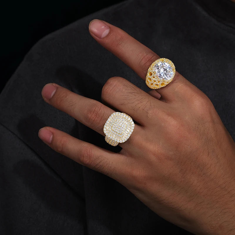 Iced Out Cushion Signet Ring for Men, image 6