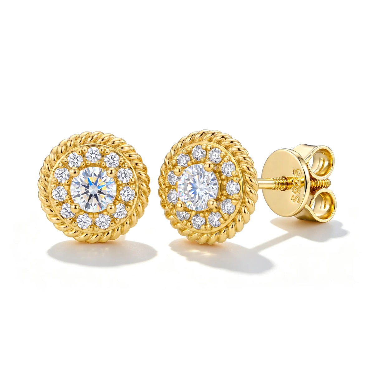 7mm Round Cut Moissanite Halo Stud Earrings, image 8