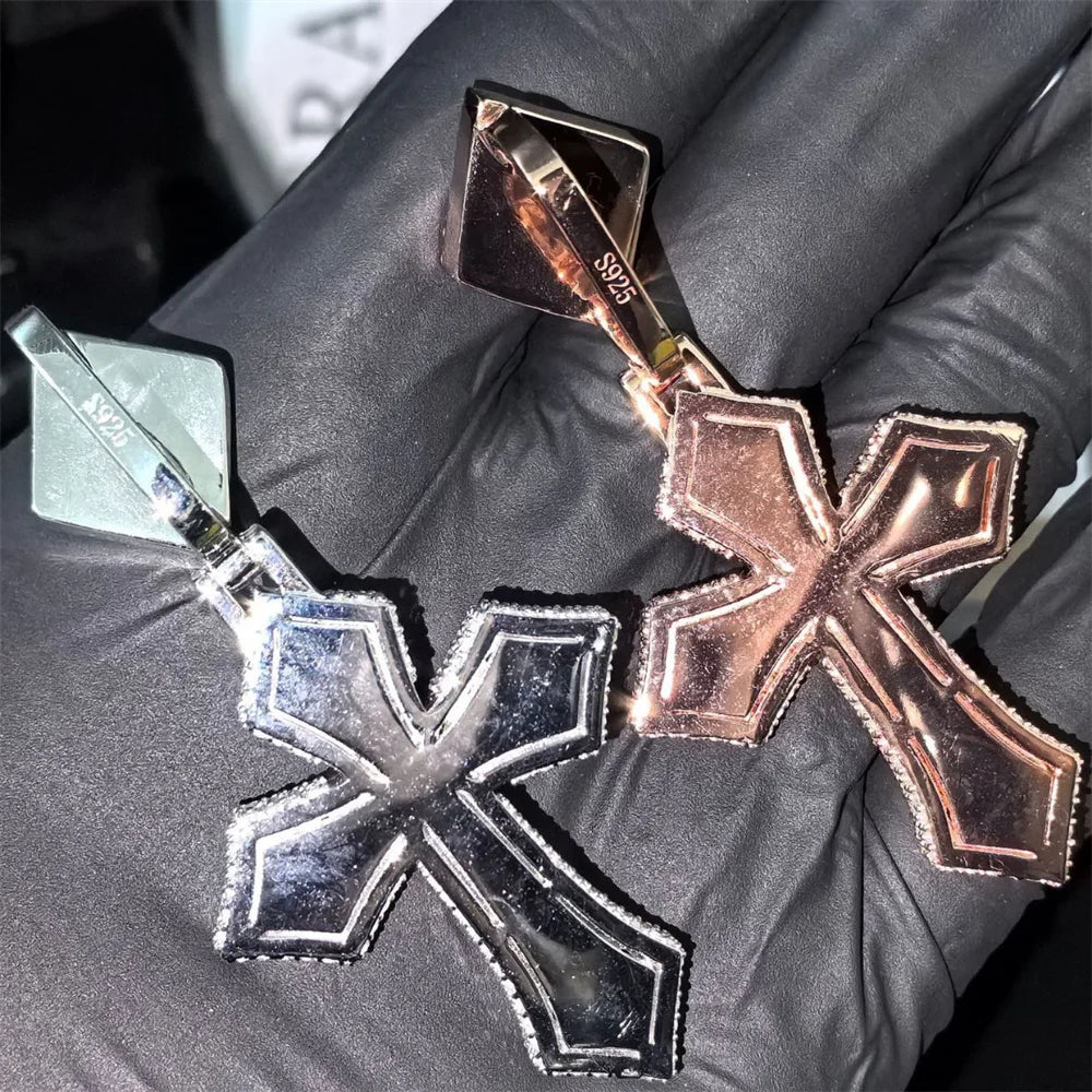 Colourful or Silver Moissanite Cross Pendant for Men, image 2