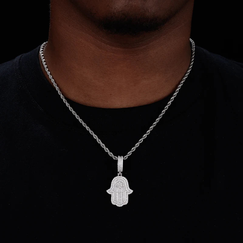 Iced Out Moissanite Hamsa Hand Pendant Necklace, image 7