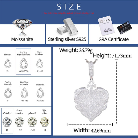 Iced Out Pave Heart Pendant Necklace for Men, image 3