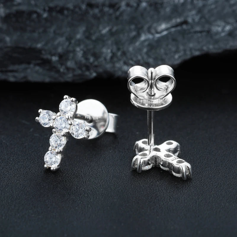 Moissanite Cross Stud Earrings for Men, image 4