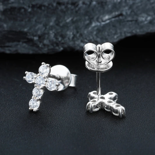 Moissanite Cross Stud Earrings for Men, image 4