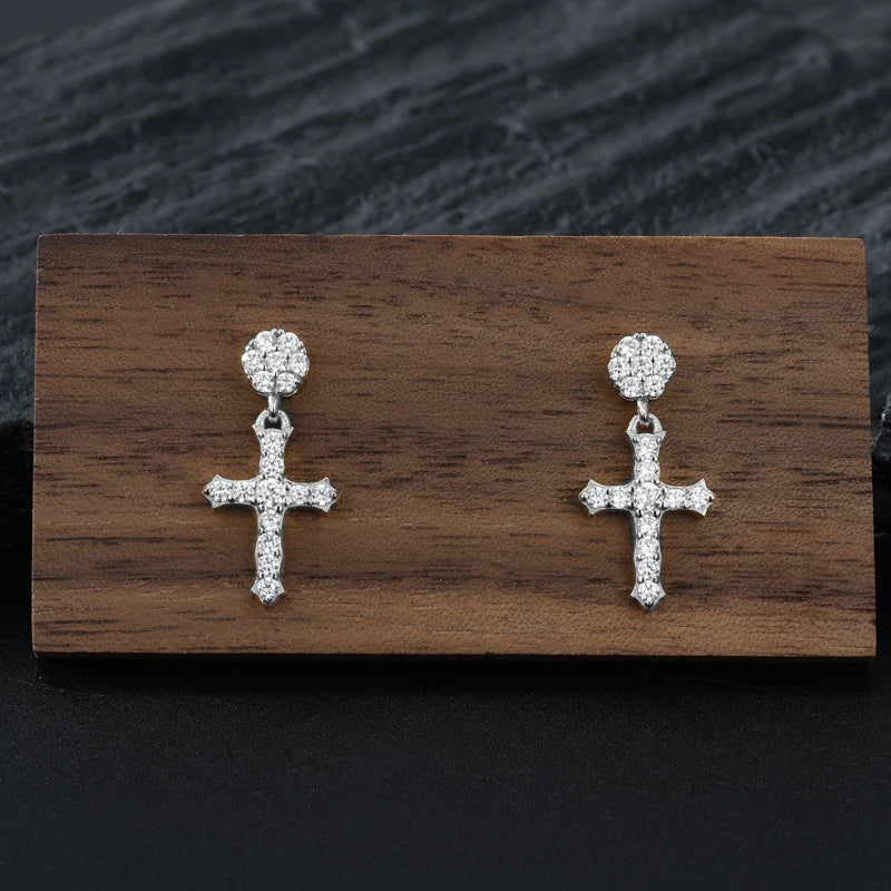 Moissanite Cross or Square Cluster Stud Earrings, image 5