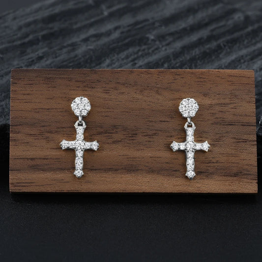Moissanite Cross or Square Cluster Stud Earrings, image 5