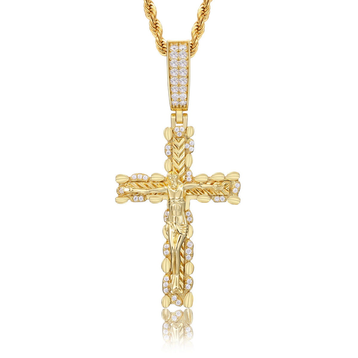 Iced Out Two Tone Cross Pendant Necklace for Men, image 8