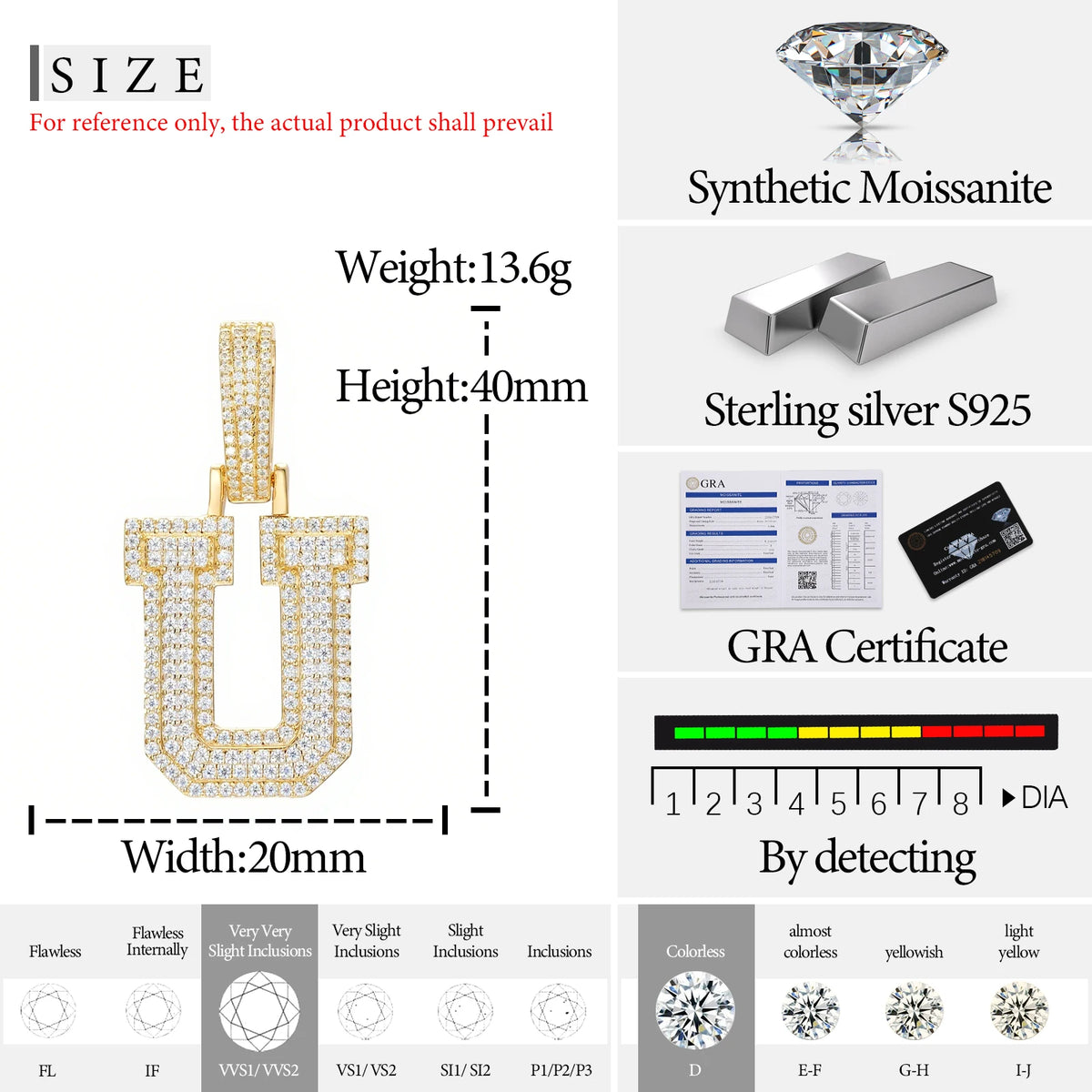 Moissanite Initial Pendant for Men, image 23