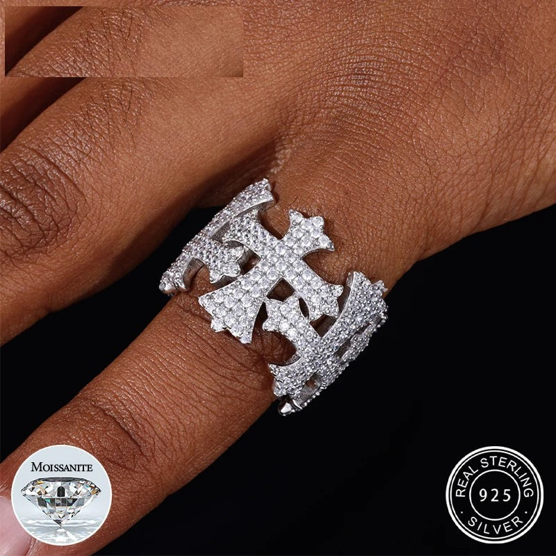 Iced Out Cross and Crown Wide Band Ring for Men, image 2