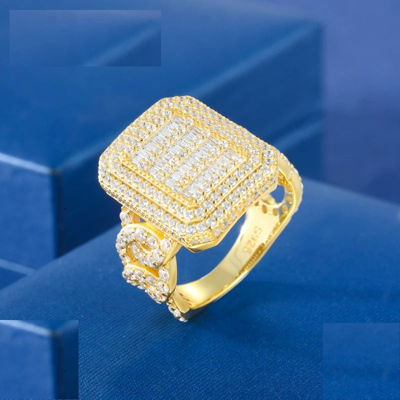 Iced Out Square Face Ring for Men with Cuban Link Band, image 2