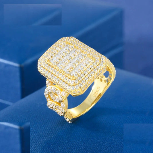 Iced Out Square Face Ring for Men with Cuban Link Band, image 2