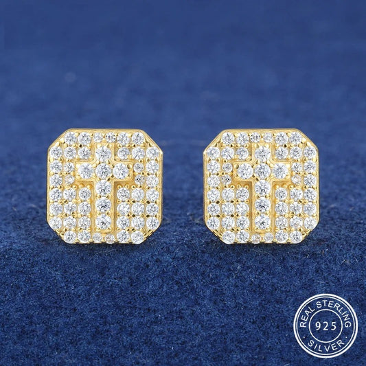Moissanite Square Cross Stud Earrings, image 3